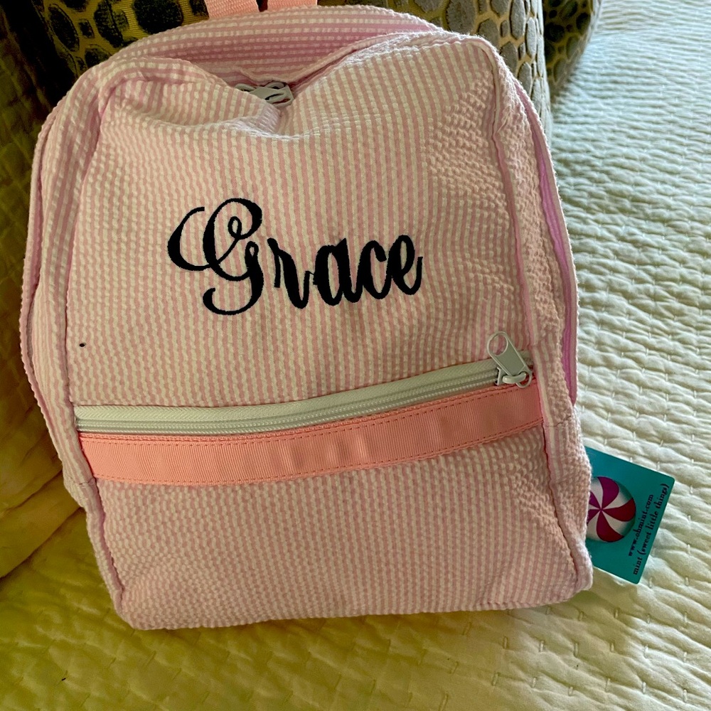 “grace” monogrammed seersucker backpack